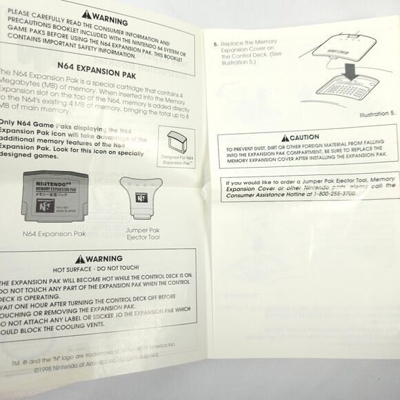 Nintendo 64, Rumble Pack, & Expansion Pack Instruction Manuals Booklets *ONLY* - Picture 11 of 12